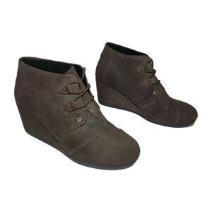 Toms Kala Metallic Taupe Lace Up Chukka Wedge Booties Size 8.5